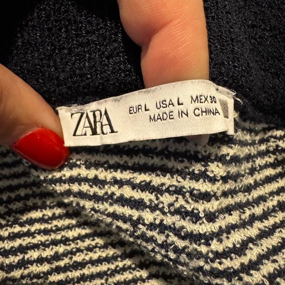 Zara Navy White Striped Stretch Knit Pencil Skirt Womens L Corp Work Classic - Picture 5 of 7